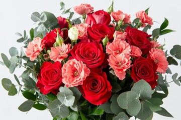 Obraz premium In a European flower shop, a beautiful arrangement of mixed flowers is held by a woman, highlighting the florist's skills, with an option for fresh cut flower delivery