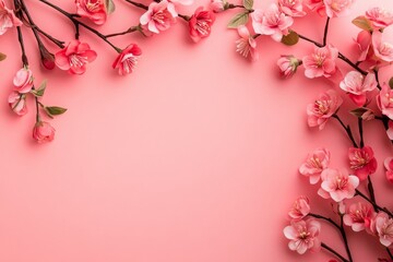 Romantic floral frame with copy space, presented in a feminine flatlay style, suitable for Mother's Day and Valentine's Day