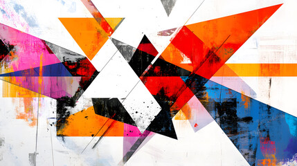 Fototapeta premium Abstract Geometric Composition Vibrant Triangles and Bold Hues