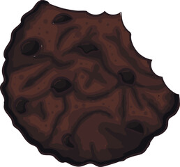 Hand drawn chocolate bitten cookie with chocolate drops