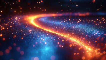 Abstract Blue and Orange Glowing Particles Swirl Background