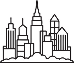 Cityscape line art, black outline, vector and illustration, coloring book page line art drawing