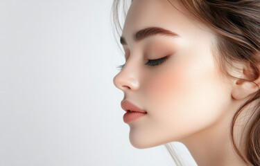 Fototapeta premium Beautiful profile of a young woman with flawless skin and soft features