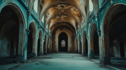 Fototapeta premium Awe inspiring ruin of an old teal church