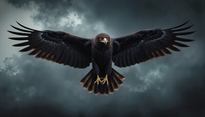 Obraz premium Majestic black eagle diving with wings spread, fury and power