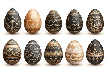 Modern illustration of colored Easter eggs or colorful Ostern egg icons with decorative patterns