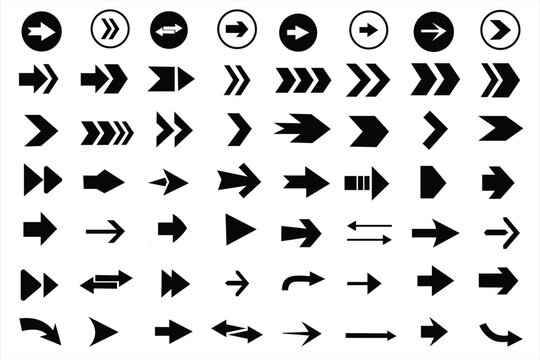 Collection of different arrow set vector design. Set of arrow icons. Arrows icon. Set of arrow outline. Arrows for web design. Cursor outline. Different shape and size pointer set.