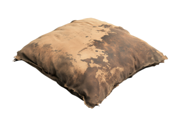 a brown pillow with a brown stain on it Cutout and isolated and transparent background image