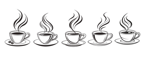 Black and White Coffee Cup Silhouette Collection.vector ilustration