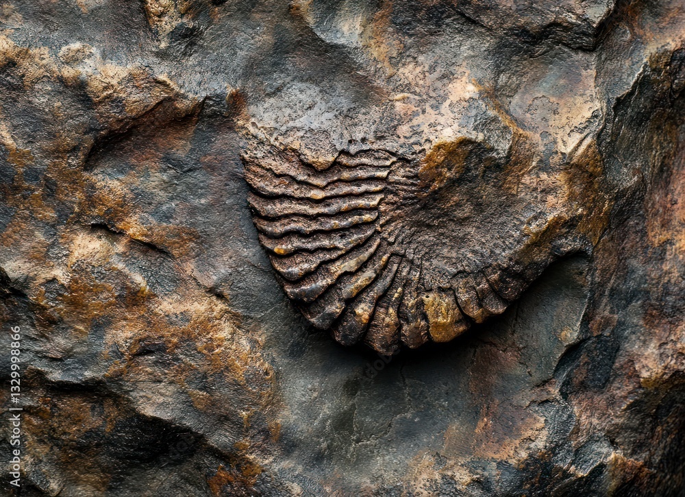 Poster fossil embedded in rock formation showing ancient life and history