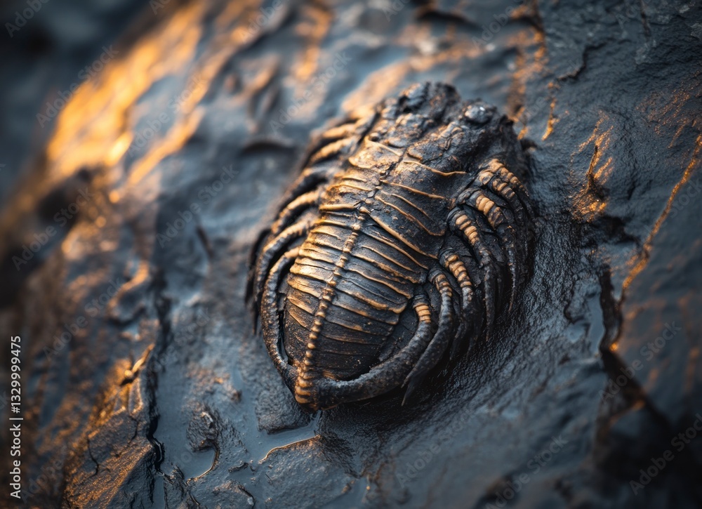 Poster fossilized trilobite specimen embedded in rock provides a glimpse into ancient life