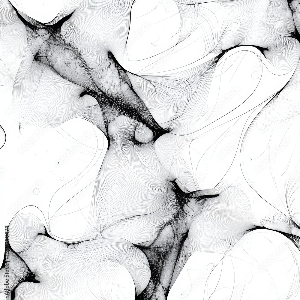 Poster abstract black ink flow: a delicate dance of lines and shadows on white background