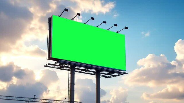 Large billboard advertising of cloud and blue sky in dat light background green screen time lapse. Mock up concept 4k Video. generated with AI