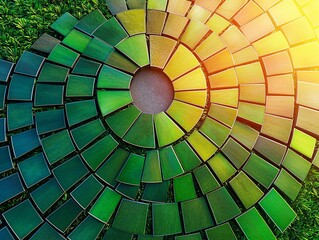 Modern Color Palette Circular Arrangement with Green Background