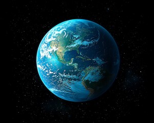 Obraz premium Earth from space, clouds cover continents, stars background