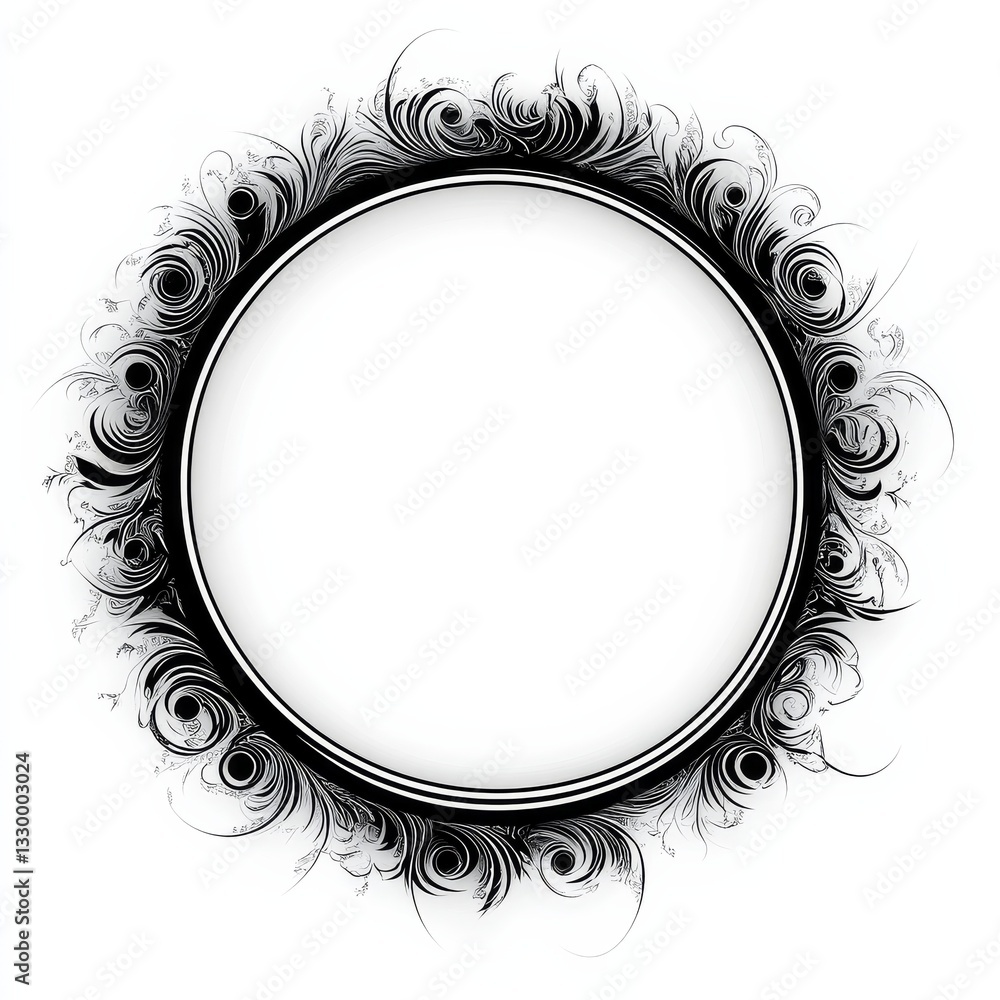Aufkleber elegant ornamental circle frame with swirling filigree on white background, template for text