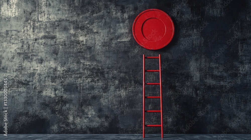 Poster red target with many ladders on black concrete wall. business and challenge concept. mock up, 3d ren