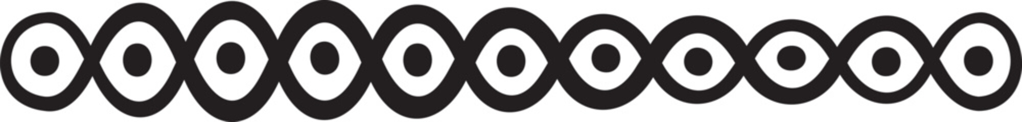 Linear border with dots inside a wavy line. Vector illustration made with circles and dots creating a horizontal border