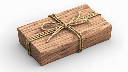 Fototapeta premium A wooden box with a ribbon tied around it sits on a table