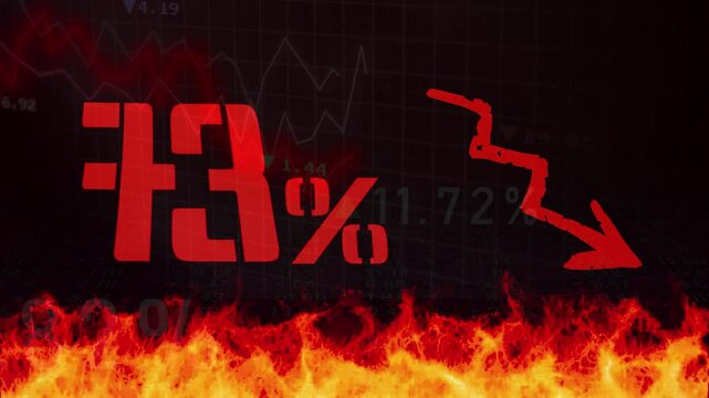bearish market with glow red trading candles and down arrows financial loss and market decline. 4k