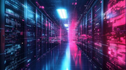 Futuristic Data Center with Neon Lights