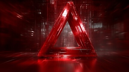 A luminous red triangle structure within a futuristic environment