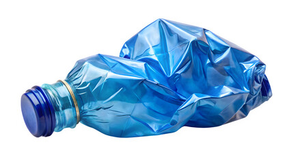 Fototapeta premium Crumpled Blue Plastic Bottle Isolated on White Background with Clipping Path
