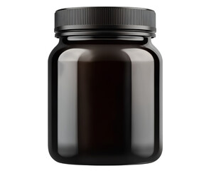 Black plastic gym supplement jar isolated on a transparent background, PNG file for graphic design and cutout