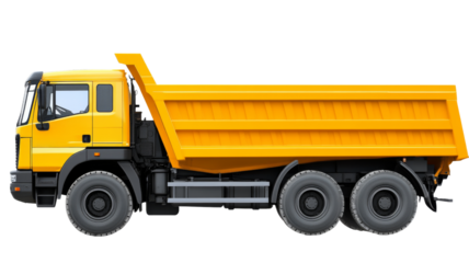 Yellow tipper truck isolated on transparent background