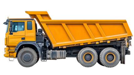 Large yellow dump truck isolated on transparent background