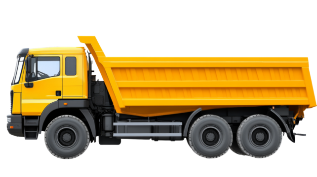 Yellow tipper truck isolated on transparent background