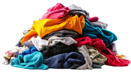 Pile of dirty laundry on transparent background waiting to be washed