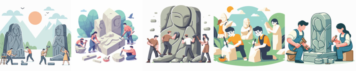 Vector of a person carving stone.