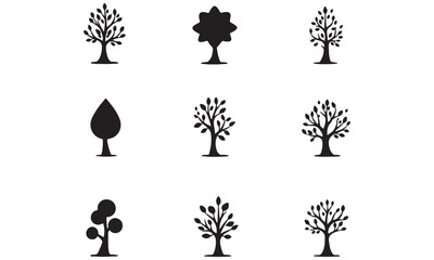 Set of plant and tree with its silhouette