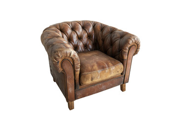 a brown leather chair with a white background Cutout and isolated and transparent background image