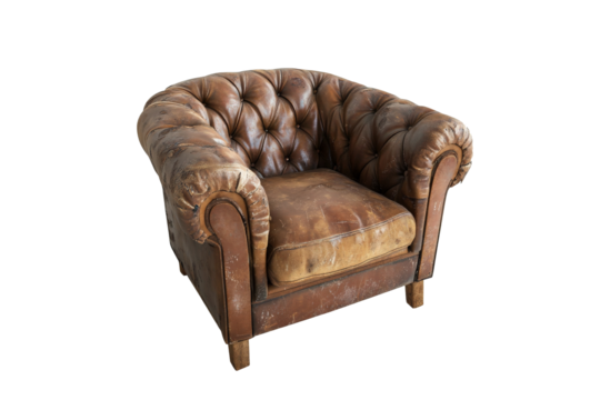 a brown leather chair with a white background Cutout and isolated and transparent background image
