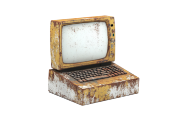 an old computer with a broken screen Cutout and isolated and transparent background image