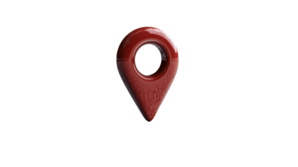 Red location pin icon floating on transparent background representing gps and navigation