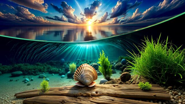 A shell underwater on a beautiful tropical reef at summertime 4K