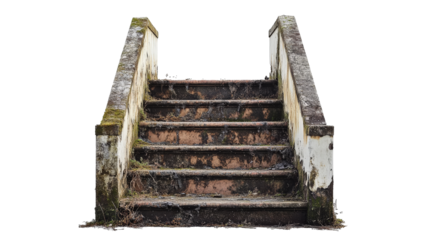 a set of stairs with moss growing on them Cutout and isolated and transparent background image