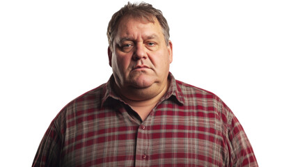 Obraz premium Serious overweight man with stern expression on transparent background