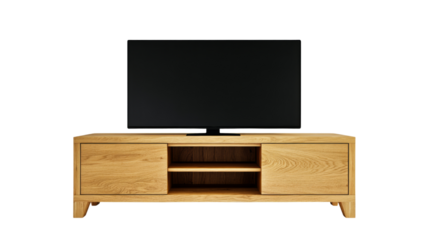 Modern tv set on wooden stand with transparent background