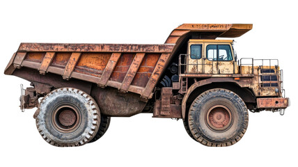 Large rusty dump truck isolated on transparent background