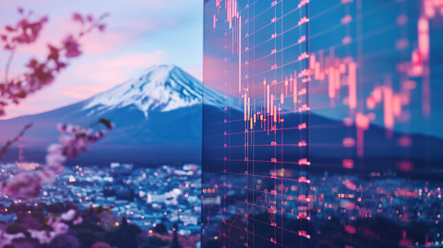 Financial data overlaid on japan landscape