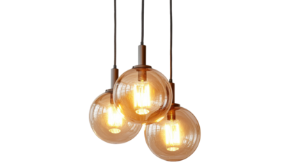 Three hanging light bulbs shining with transparent background