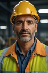 arafed man wearing a hard hat and vest in a factory
