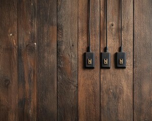 Rustic reclaimed wood electric switchboard with vintage toggle switches, farmhouse interior