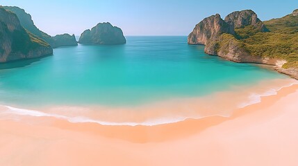 Fototapeta premium Secluded Tropical Cove With Turquoise Waters And Pink Sand