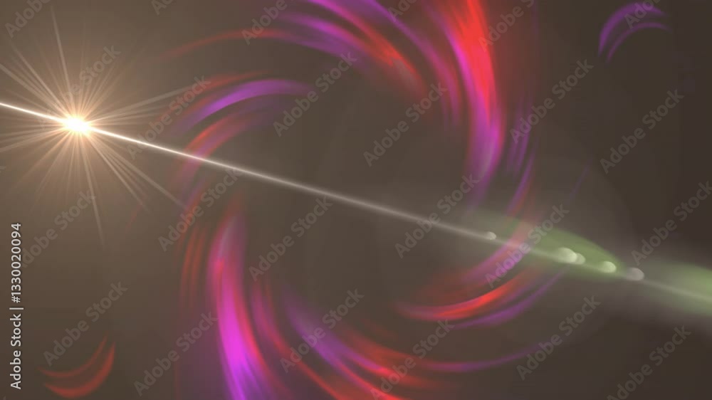 Poster creating dynamic abstract visual effect, colorful light beams with swirling animation