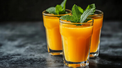 Refreshing orange juice served with mint garnish Generative AI